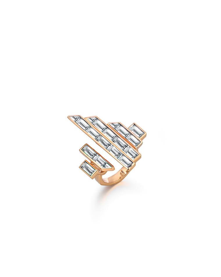 Tomasz Donocik diamond cocktail ring in rose gold from the Electric Night collection.